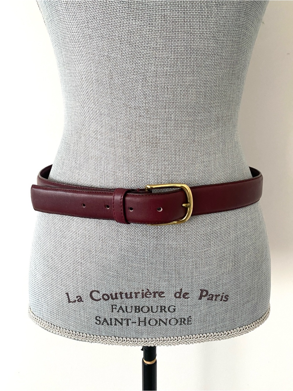 VTG Burgundy & Gold Genuine Glove Leather Belt Sz 34 Classic Elegant Preppy